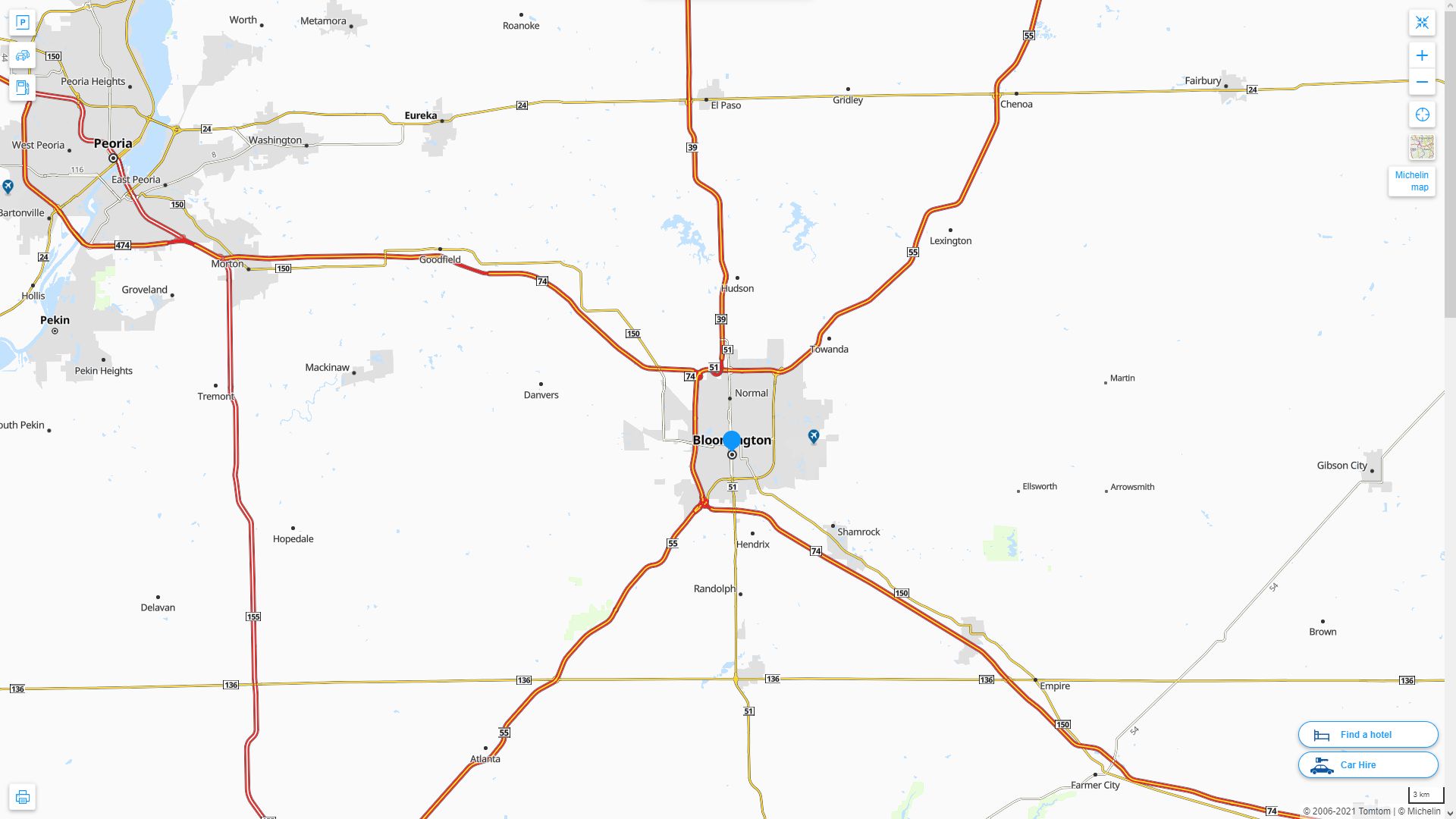 Bloomington illinois Highway and Road Map
